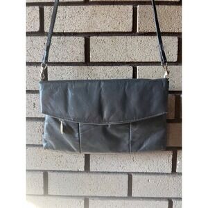 Leather Express VTG Gray Shoulder Bag‎ Crossbody Clutch Flap Zipper Pocket